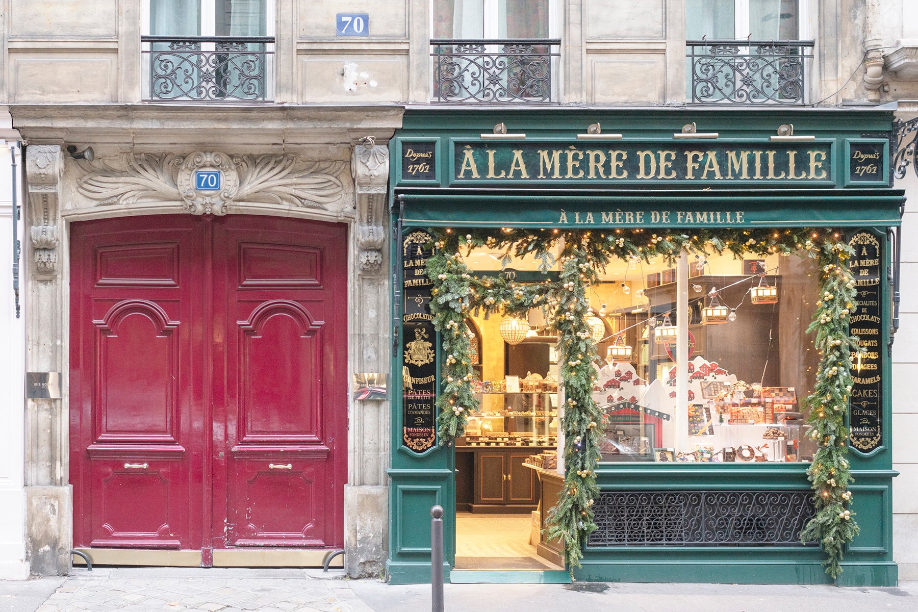 Parisian Chocolate Shop with Red Door